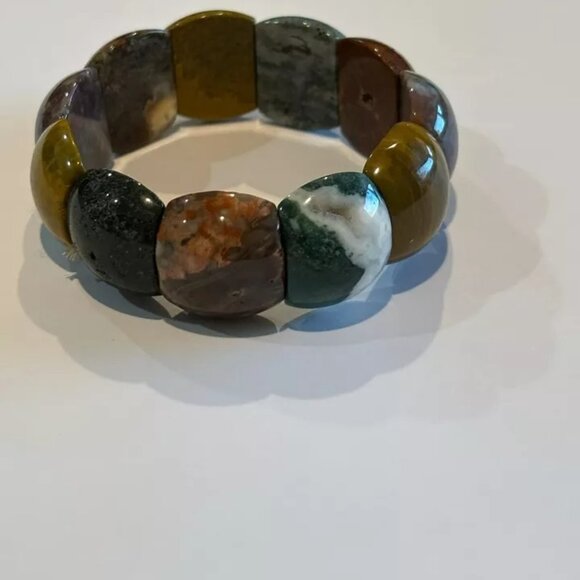 Natural Multi-Color Jasper Stone Bracelet Stretch Gemstone Healing Boho Chic - Picture 4 of 4